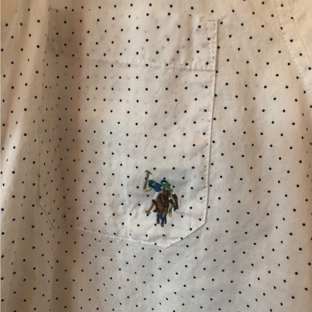 Vintage White polo button up shirt polka dot Coastal Grandma Preppy Old Money - Picture 5 of 7